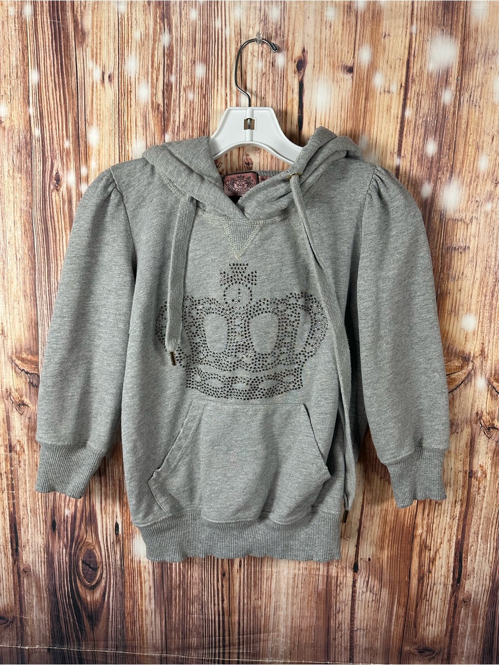 Y2K Juicy Couture Swarovski Crystal women’s Hoodie Size XS Petite 3/4 Sleeves
